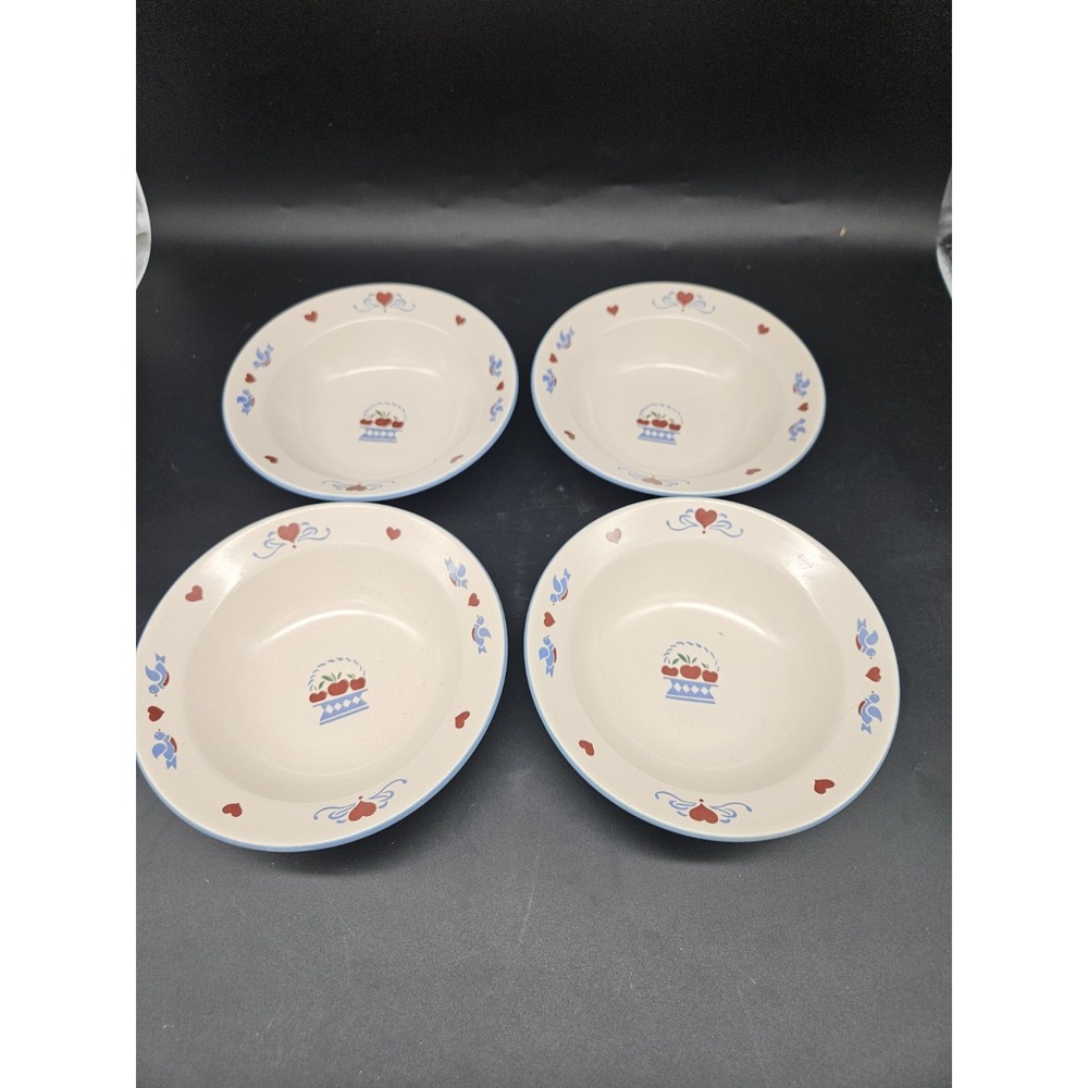 Inter'l Habersham Country Stoneware Set Of 4 Soup Bowls 6 3/4" Cottagecore Heart